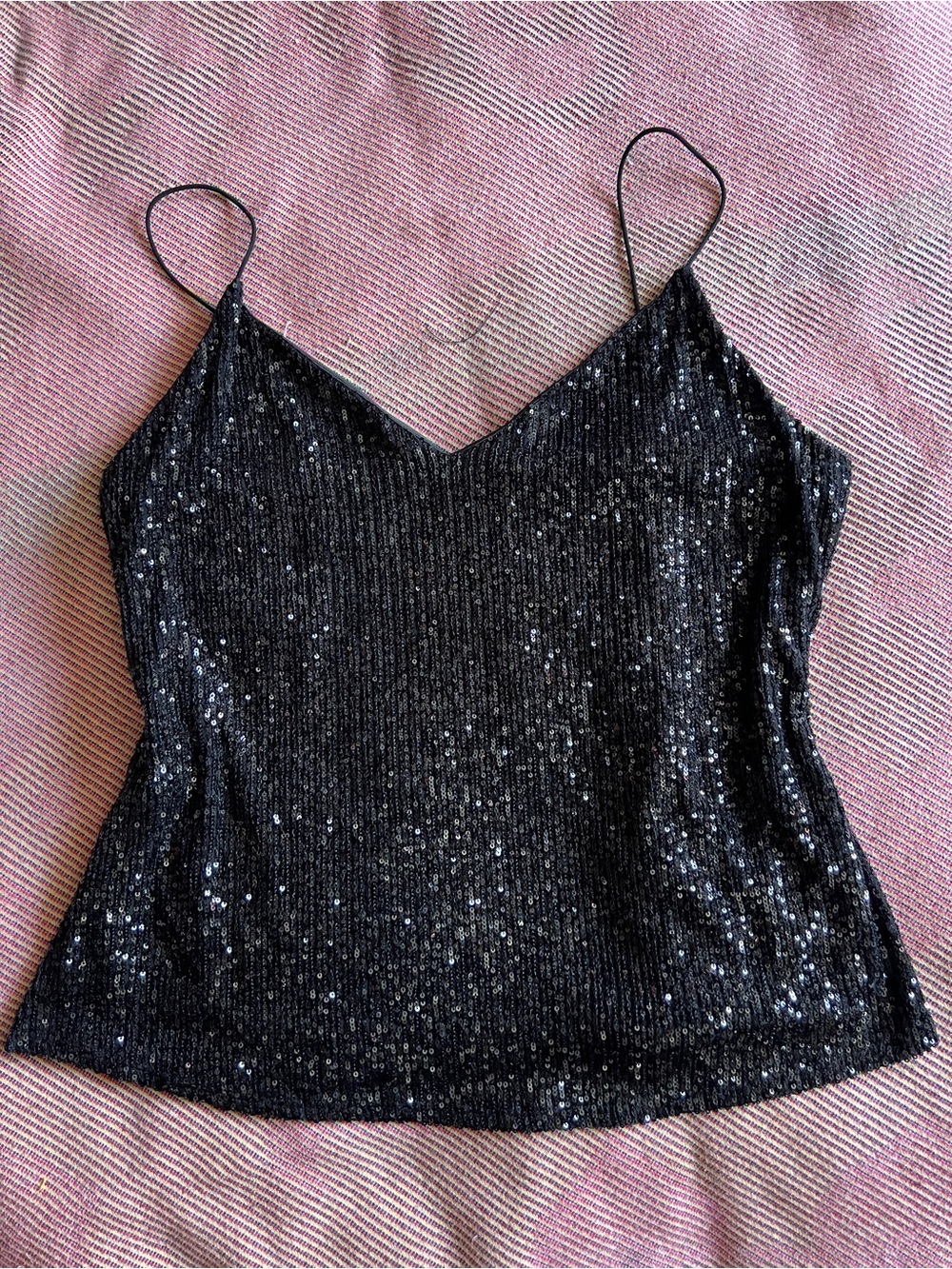 Black Sequin V-Neck Spaghetti Strap Top